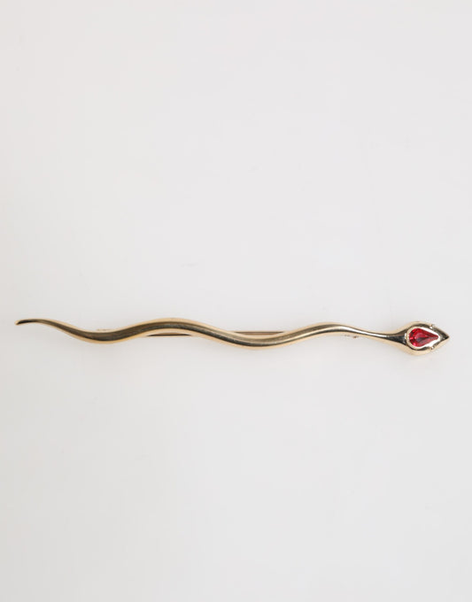 Dolce &amp; Gabbana Gold Brass Red Crystal Spilla Serpente Mens Brooch Pin