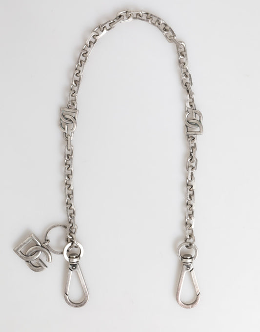 Dolce &amp; Gabbana Silver Tone Brass DG Logo Detailing Chain Men Necklace