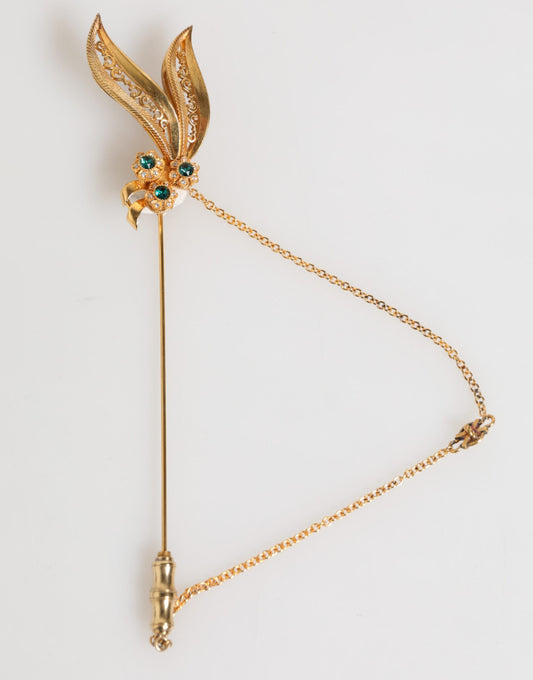 Dolce &amp; Gabbana Gold Tone 925 Sterling Silver Crystal Chain Pin Brooch
