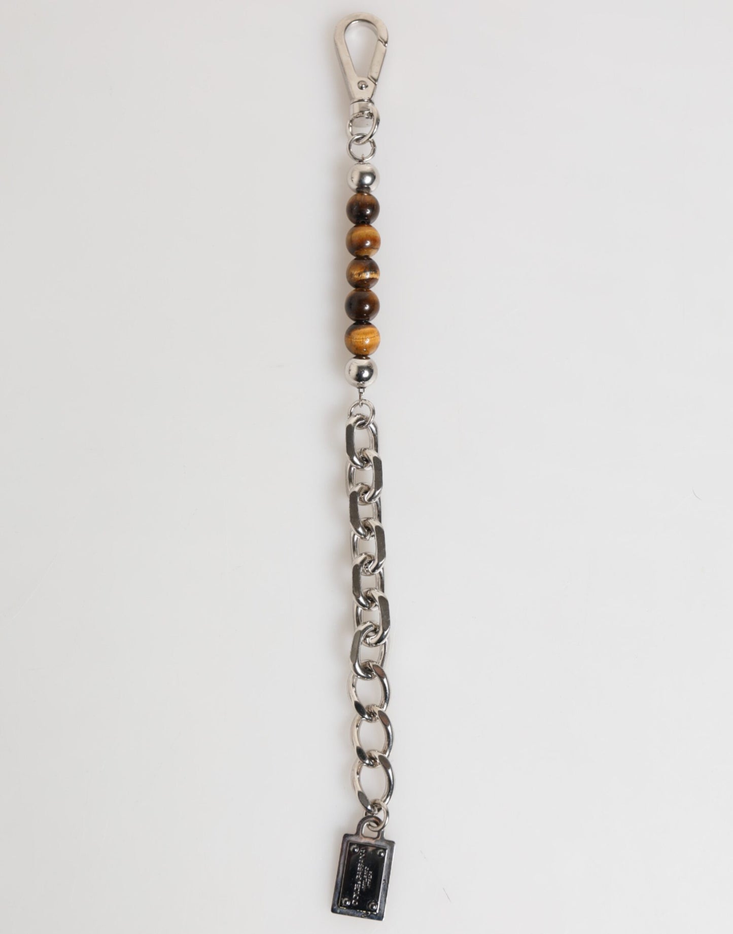 Dolce &amp; Gabbana Silver Chain Brass Beaded Lobster Clasp Logo Men Bracelet