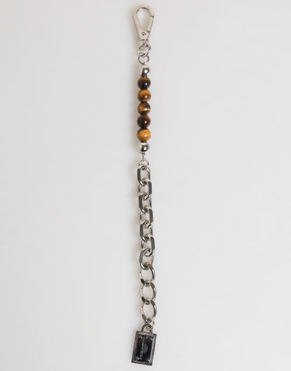 Dolce &amp; Gabbana Silver Chain Brass Beaded Lobster Clasp Logo Men Bracelet