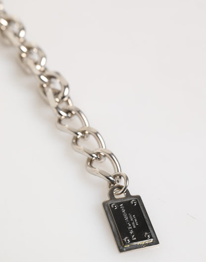 Dolce &amp; Gabbana Silver Chain Brass Beaded Lobster Clasp Logo Men Bracelet