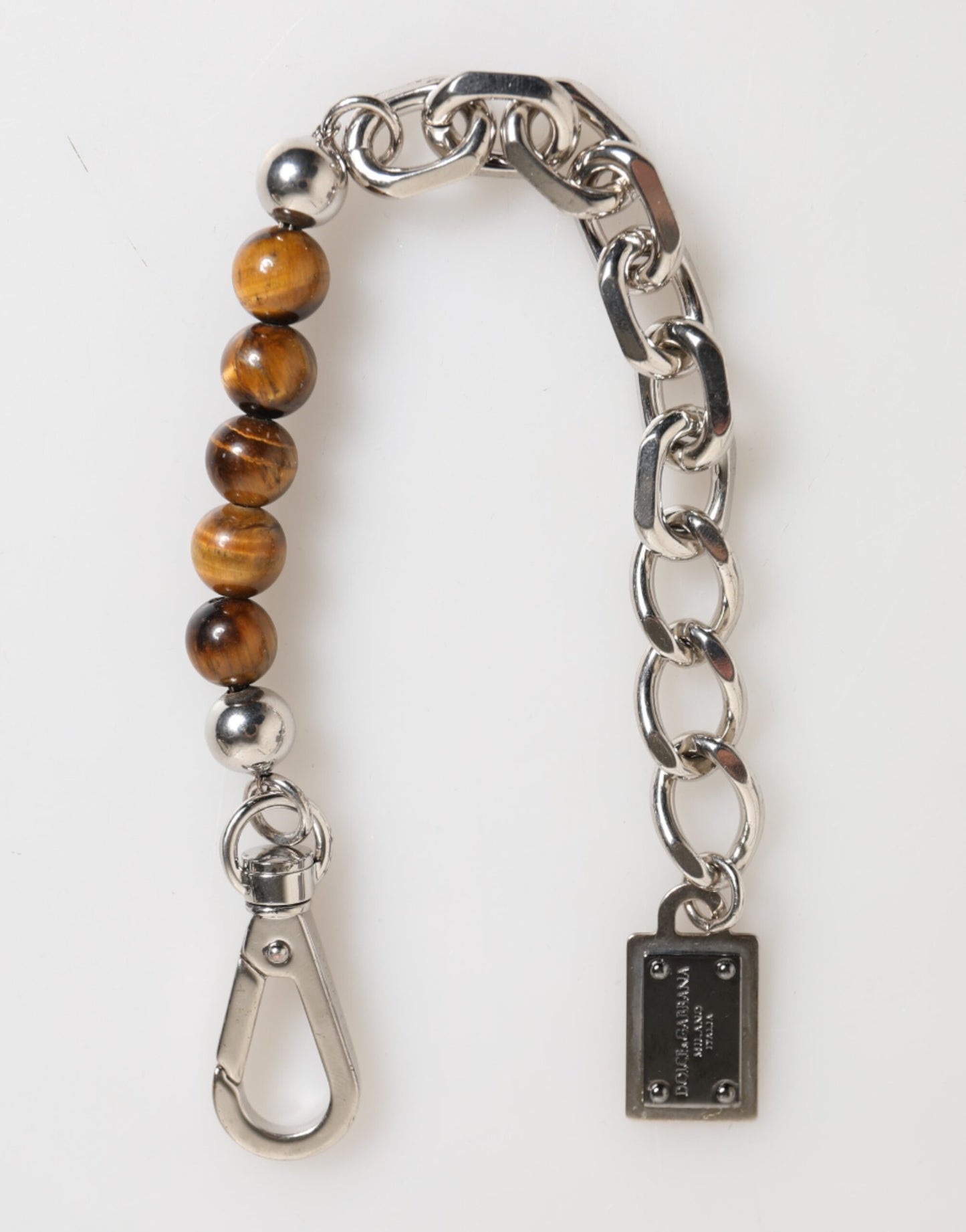 Dolce &amp; Gabbana Silver Chain Brass Beaded Lobster Clasp Logo Men Bracelet