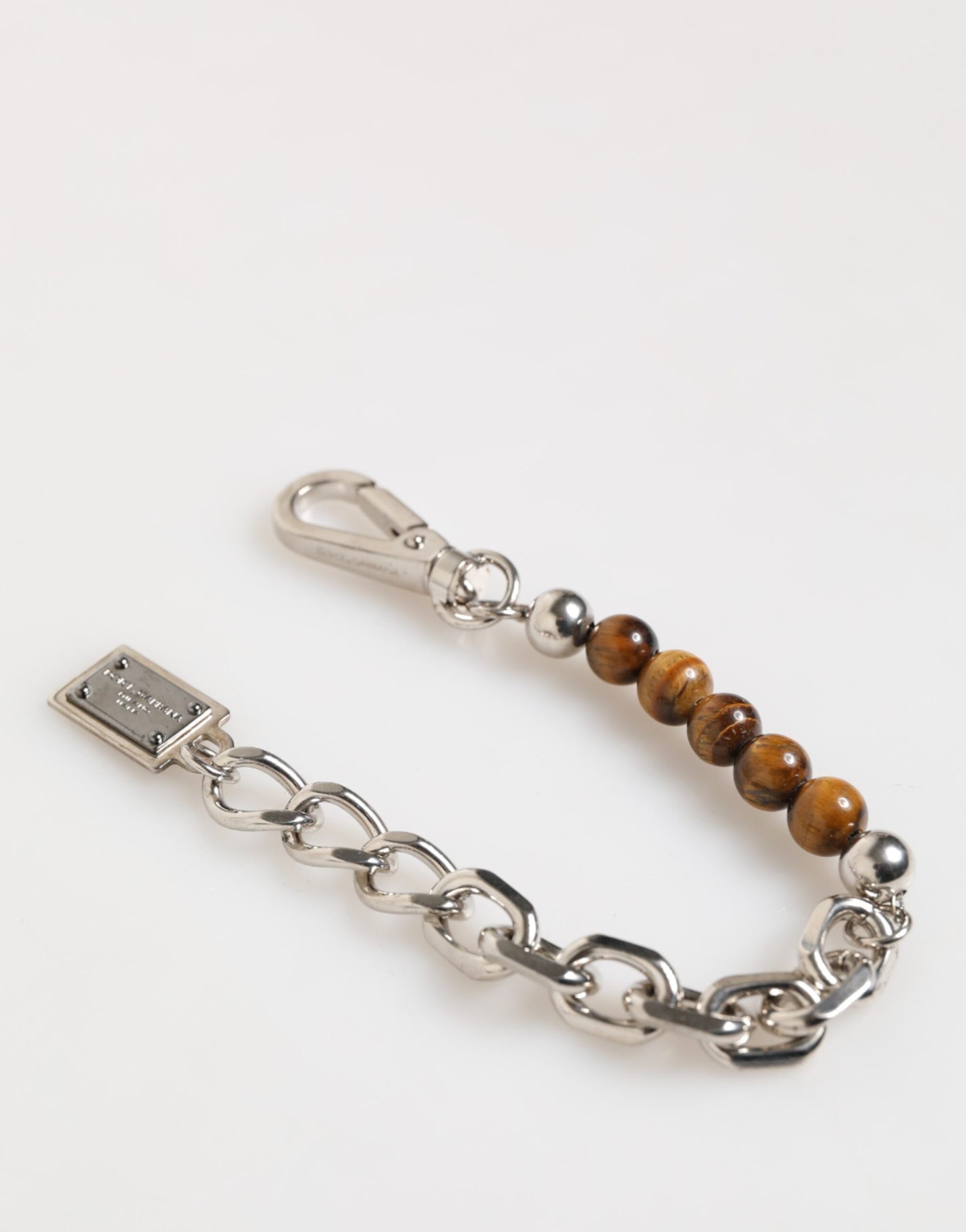 Dolce &amp; Gabbana Silver Chain Brass Beaded Lobster Clasp Logo Men Bracelet