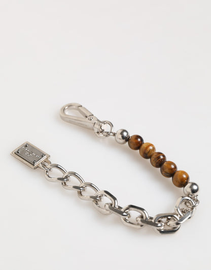 Dolce &amp; Gabbana Silver Chain Brass Beaded Lobster Clasp Logo Men Bracelet
