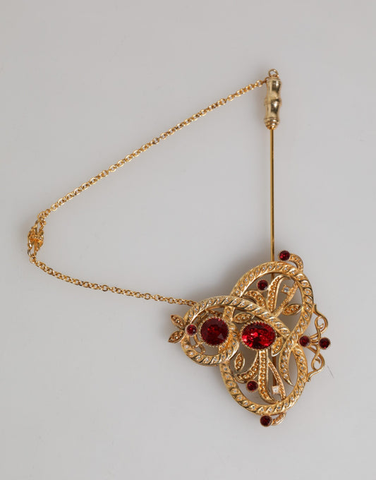Dolce &amp; Gabbana Gold Tone 925 Sterling Silver Crystal Chain Brooch Pin