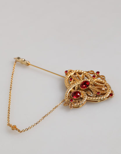 Dolce &amp; Gabbana Gold Tone 925 Sterling Silver Crystal Chain Brooch Pin