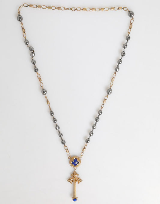 Dolce &amp; Gabbana Gold Tone Beaded Chain Religious Cross Necklace
