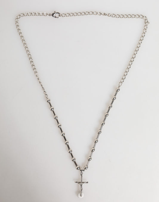 Dolce &amp; Gabbana Silver Tone Brass Chain Religious Cross Pendant Necklace