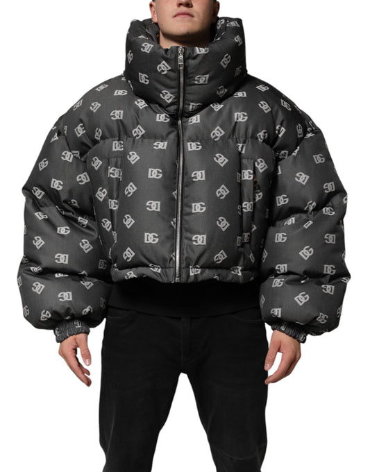 Dolce &amp; Gabbana Black DG Monogram Full Zip Puffer Men Jacket