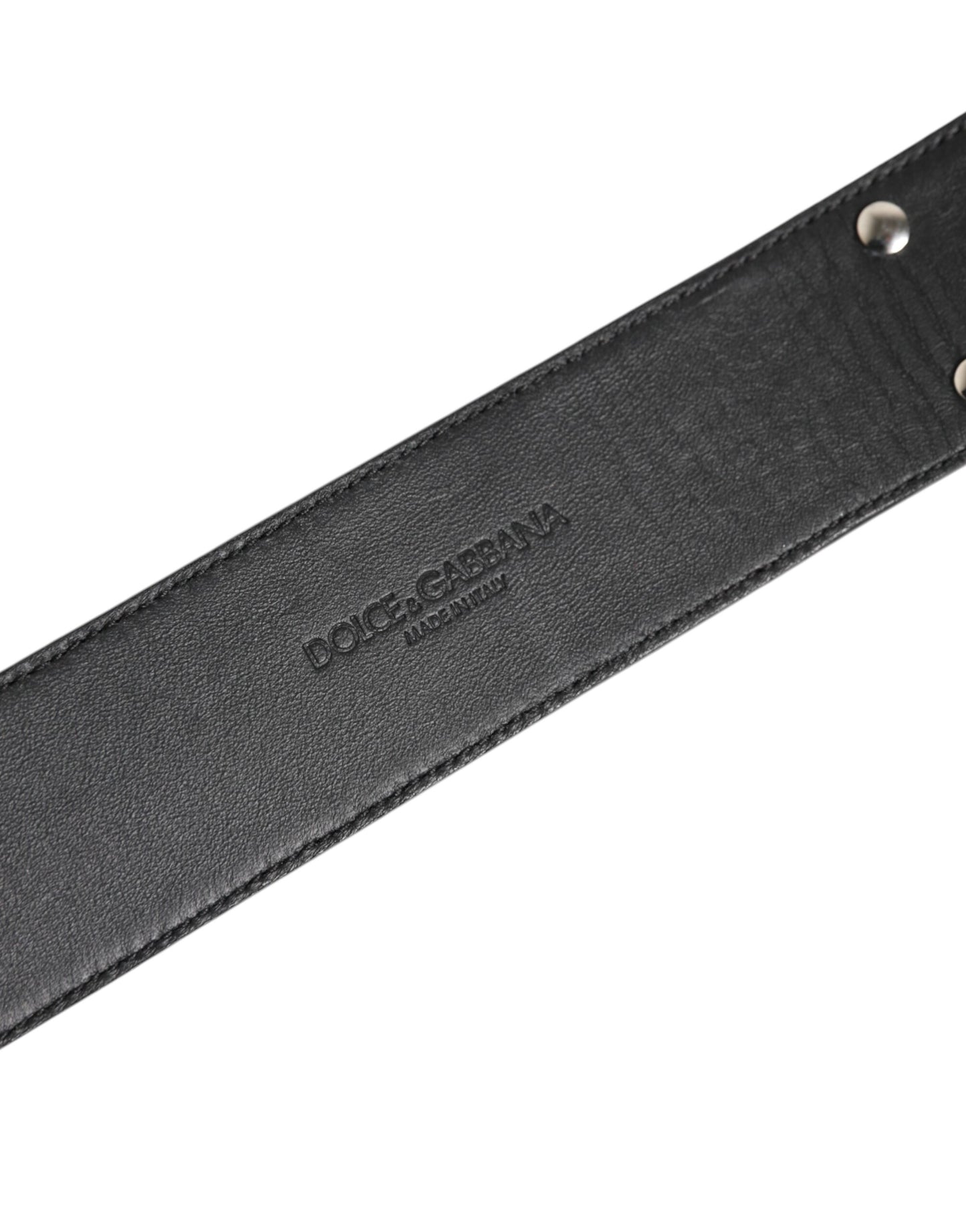Dolce &amp; Gabbana Silver Textured Leather Gold Tone Metal Neckband
