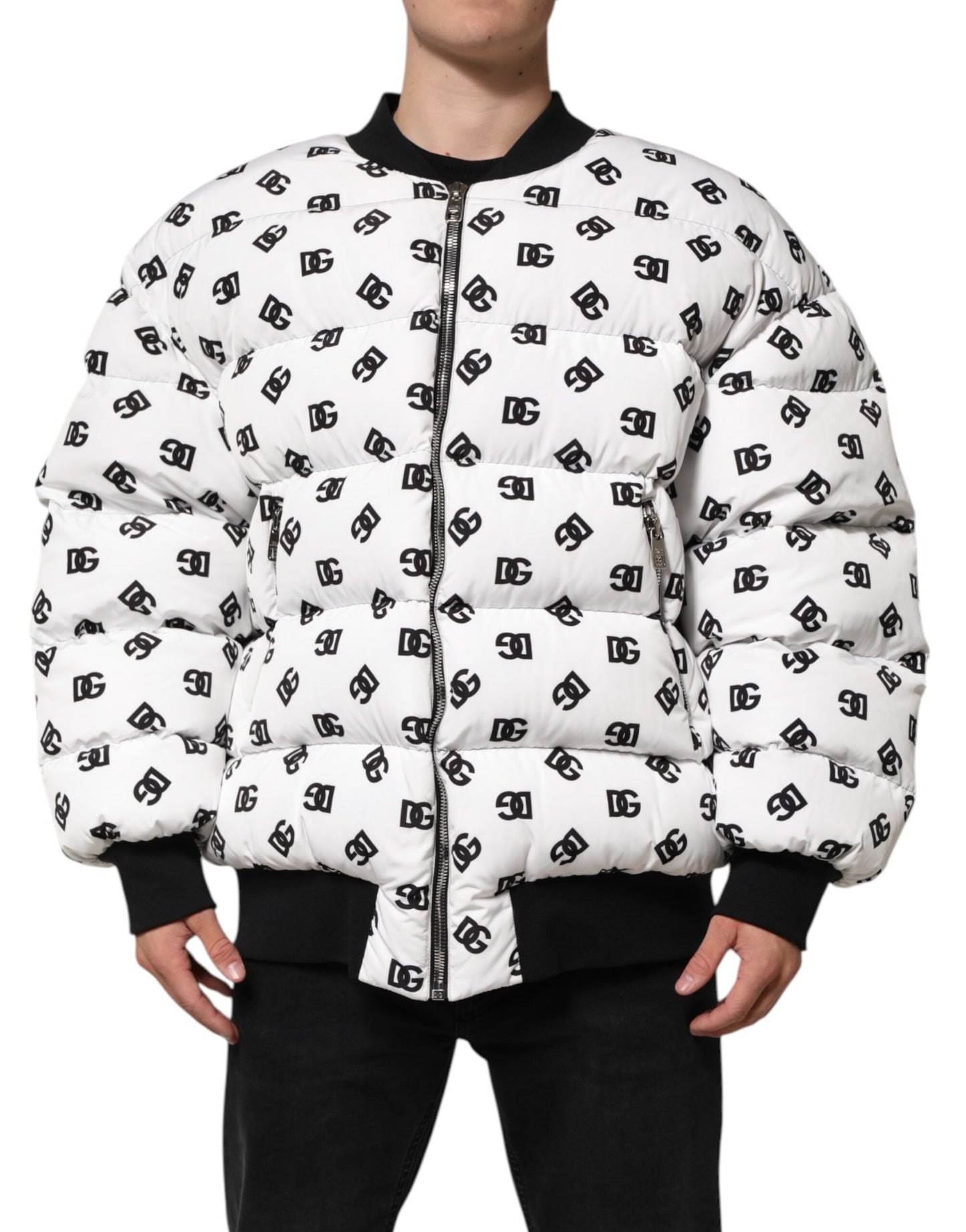Dolce &amp; Gabbana White DG Monogram Full Zip Quilted Jacket