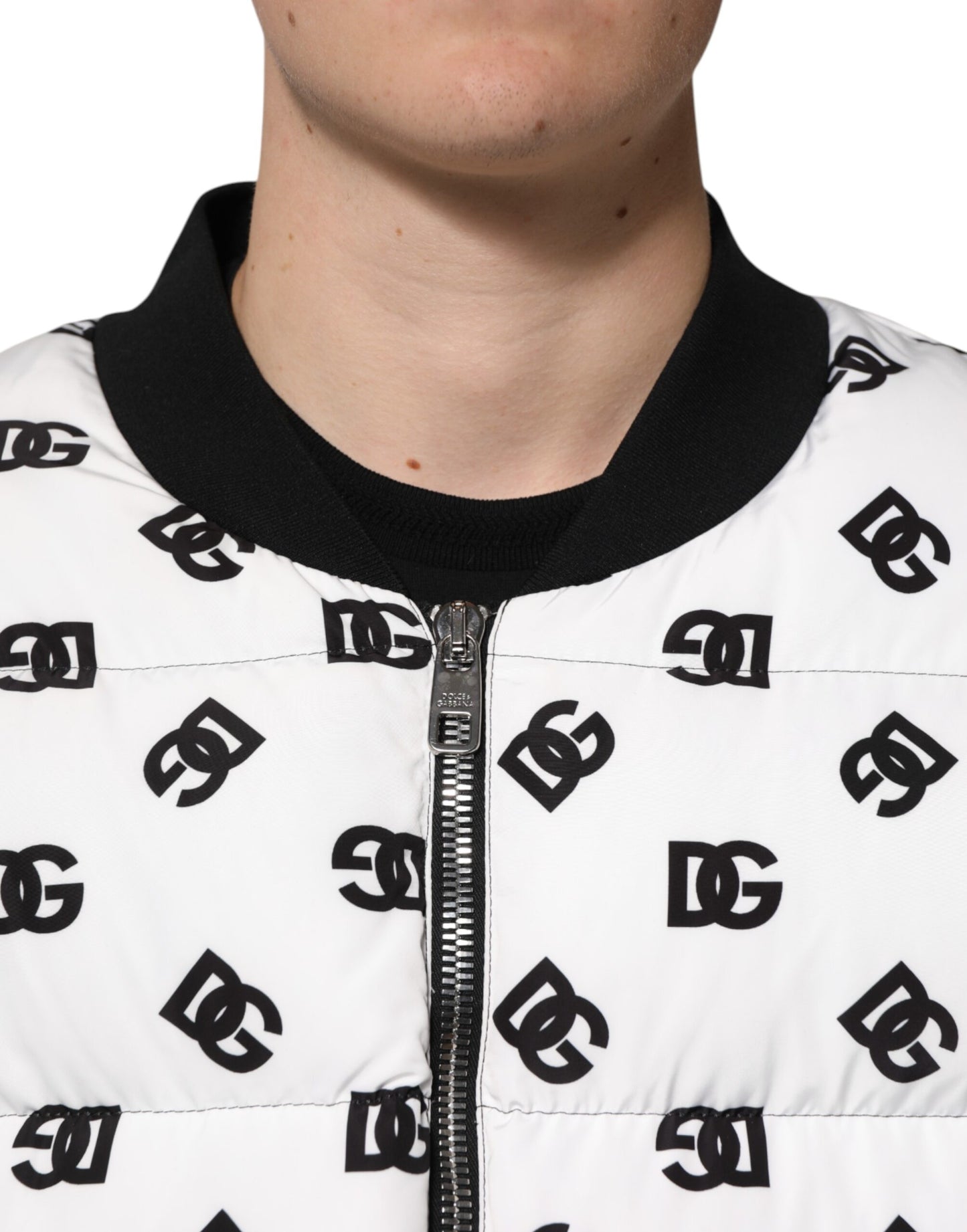 Dolce &amp; Gabbana White DG Monogram Full Zip Quilted Jacket