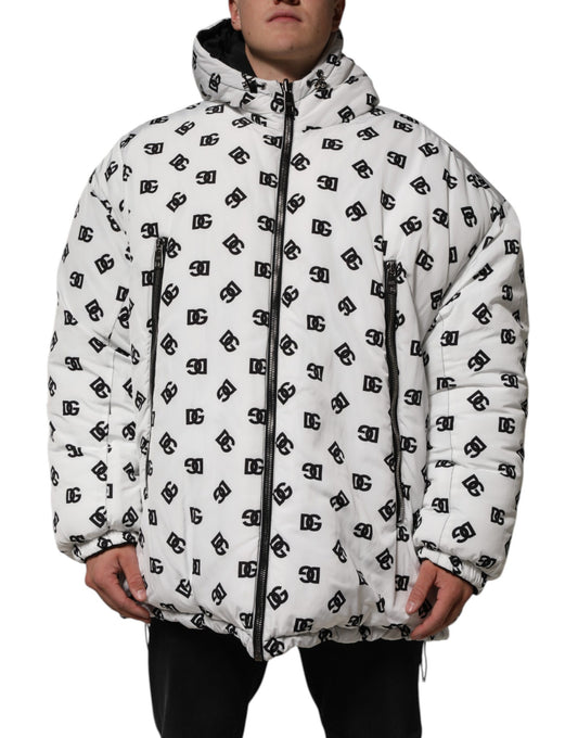 Dolce &amp; Gabbana White DG Monogram Hooded Puffer Jacket