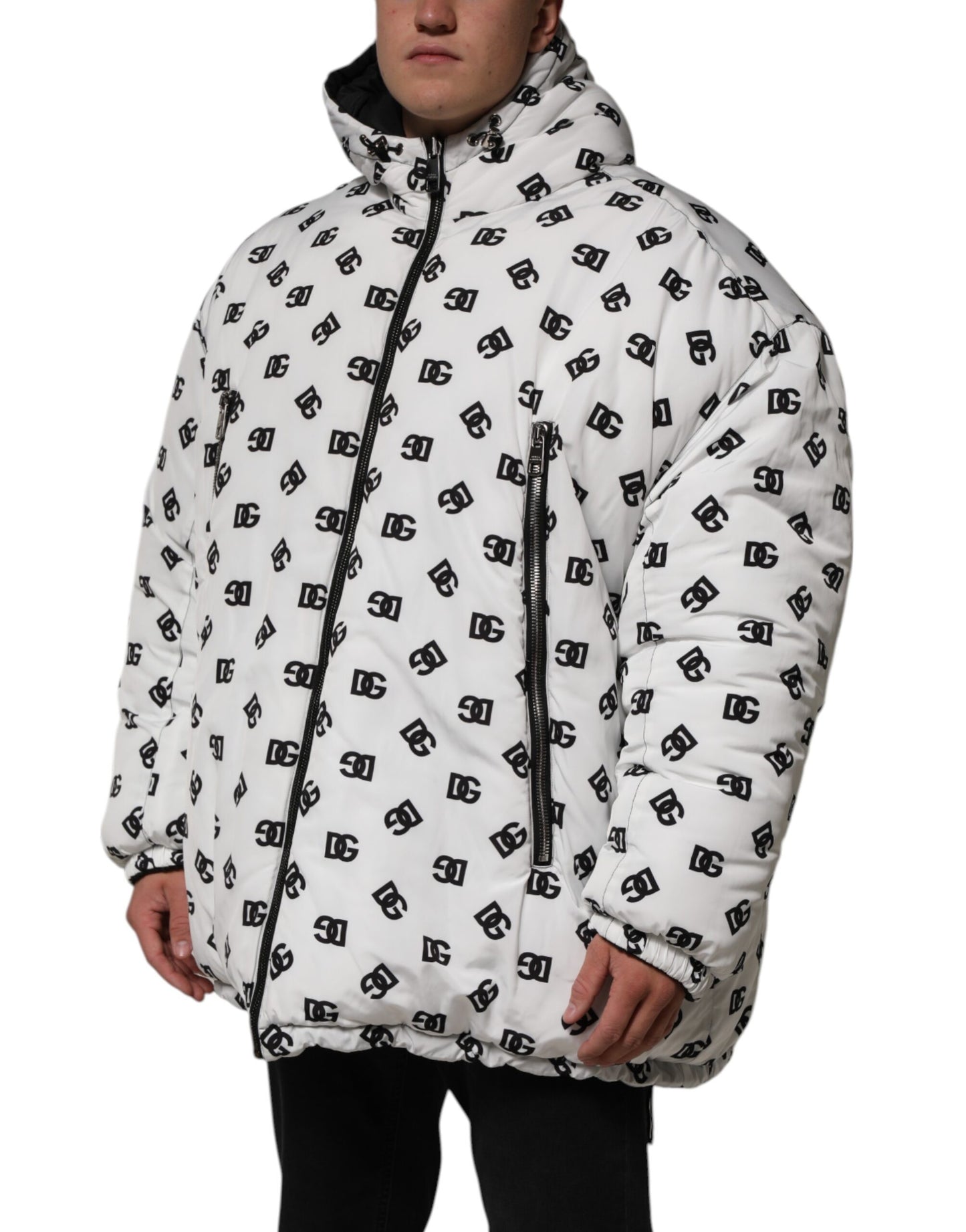 Dolce &amp; Gabbana White DG Monogram Hooded Puffer Jacket