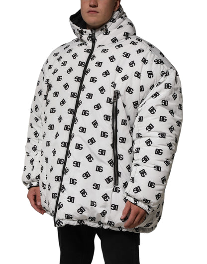 Dolce &amp; Gabbana White DG Monogram Hooded Puffer Jacket
