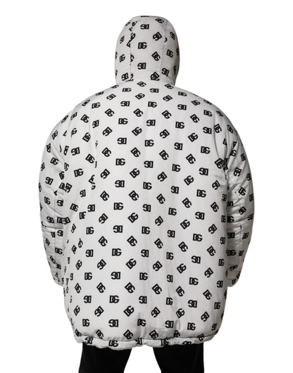Dolce &amp; Gabbana White DG Monogram Hooded Puffer Jacket