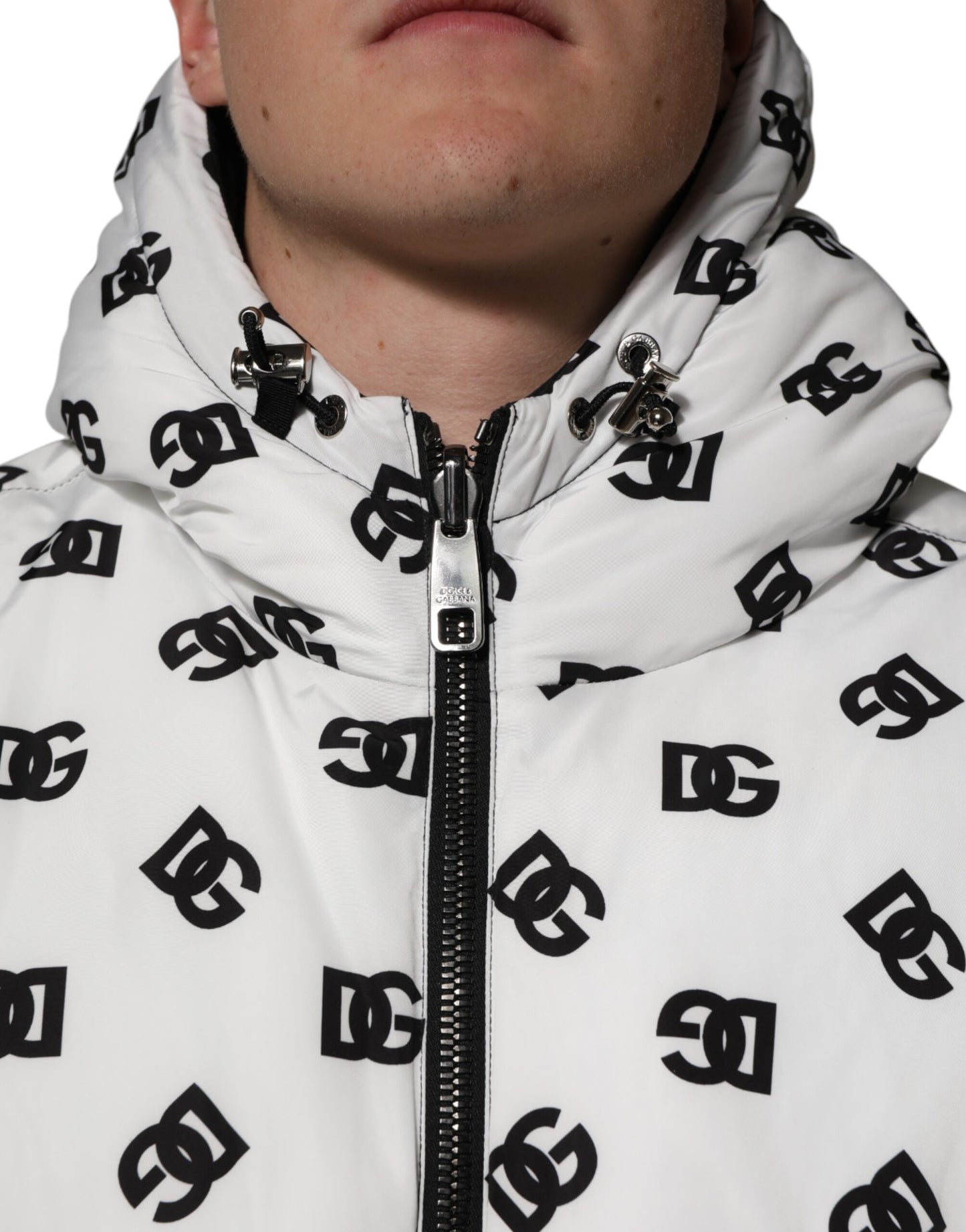 Dolce &amp; Gabbana White DG Monogram Hooded Puffer Jacket