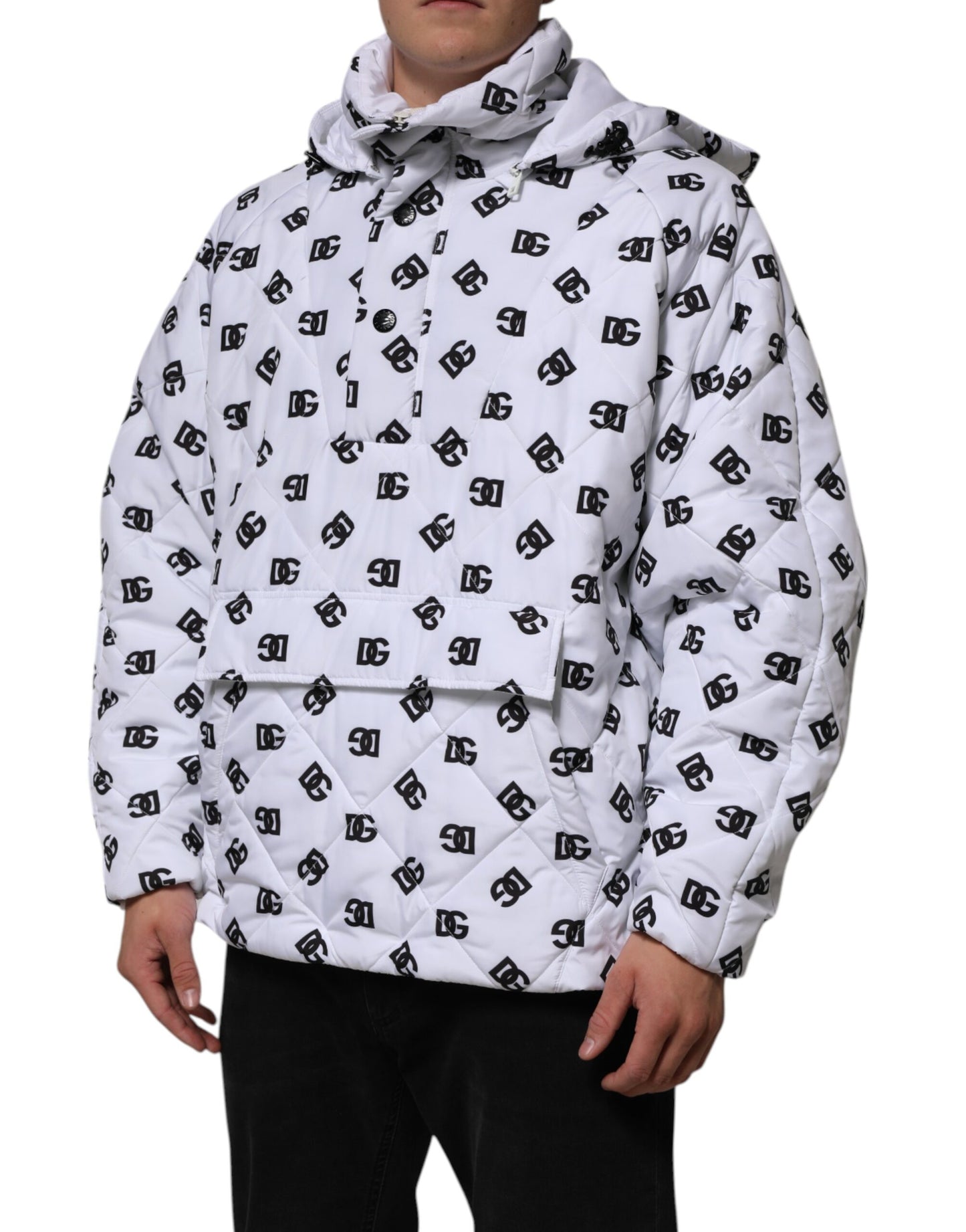 Dolce &amp; Gabbana White DG Monogram Hooded Quilted Jacket