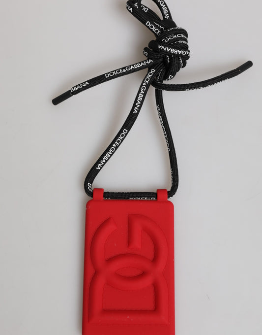 Dolce &amp; Gabbana Red Rubber DG Embossed Adjustable Neck Strap Badge Holder