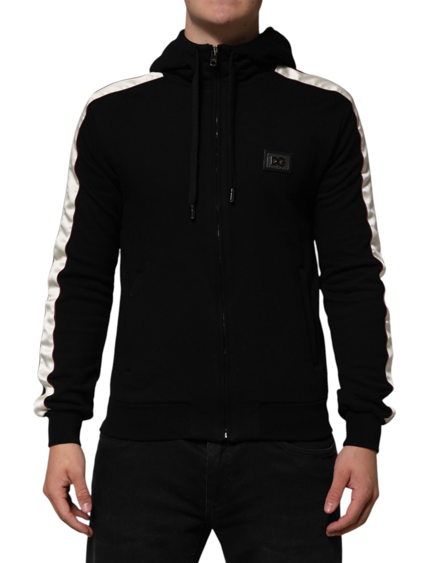 Dolce &amp; Gabbana Black Cotton Plaque Track Cardigan Sweater