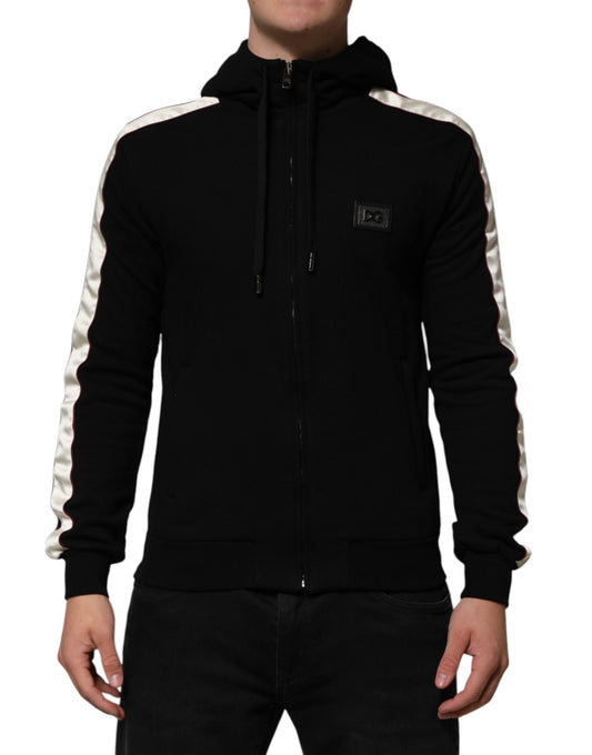 Dolce &amp; Gabbana Black Cotton Plaque Track Cardigan Sweater