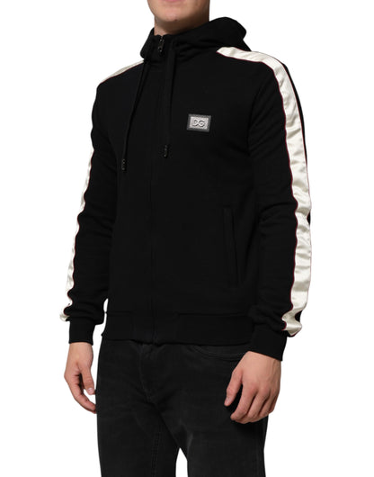 Dolce &amp; Gabbana Black Cotton Plaque Track Cardigan Sweater
