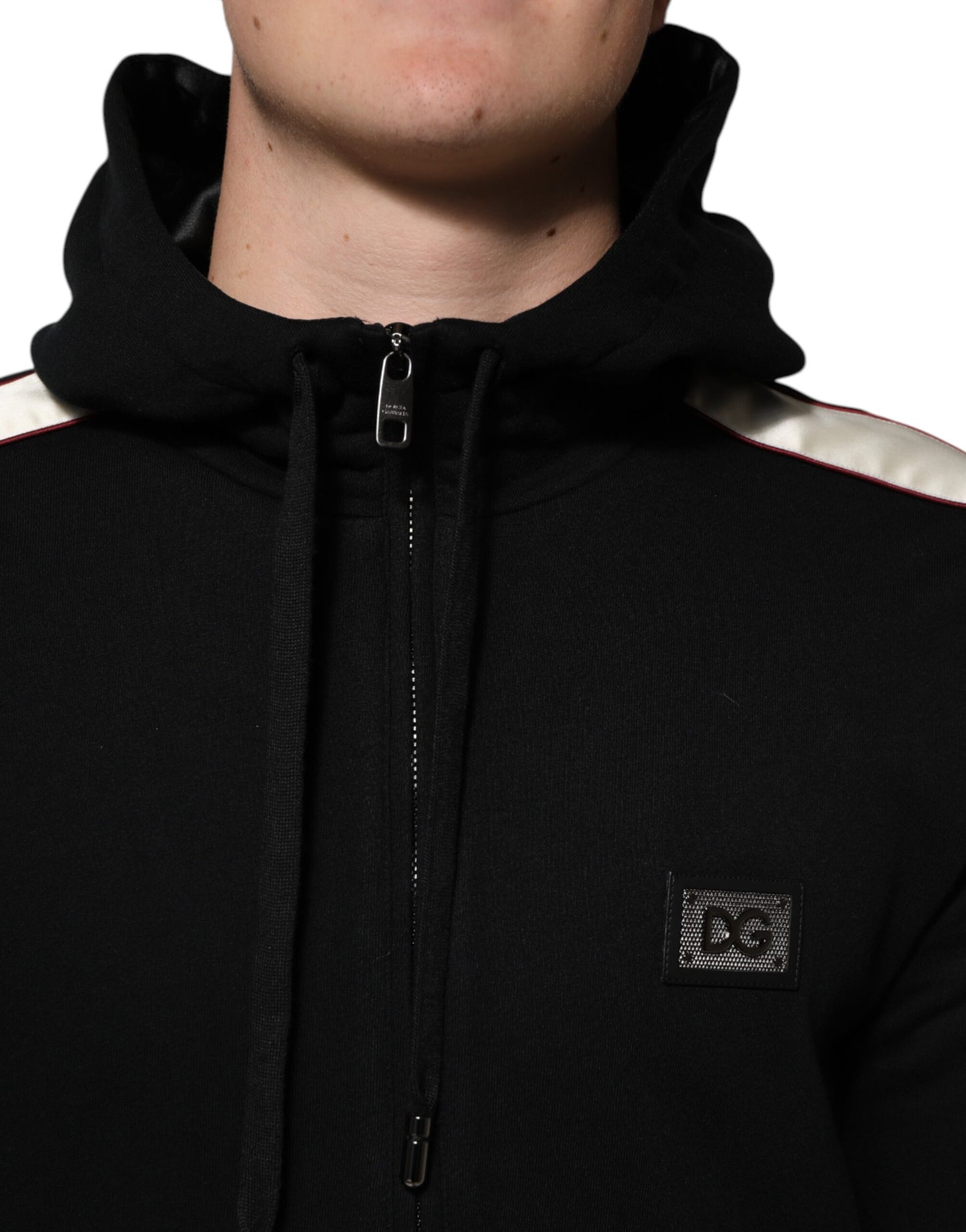 Dolce &amp; Gabbana Black Cotton Plaque Track Cardigan Sweater