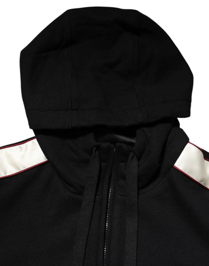 Dolce &amp; Gabbana Black Cotton Plaque Track Cardigan Sweater