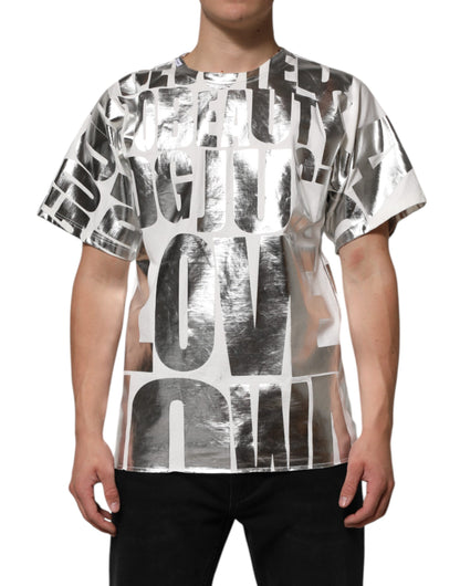 Dolce &amp; Gabbana White Metallic Print Cotton CrewNeck T-shirt