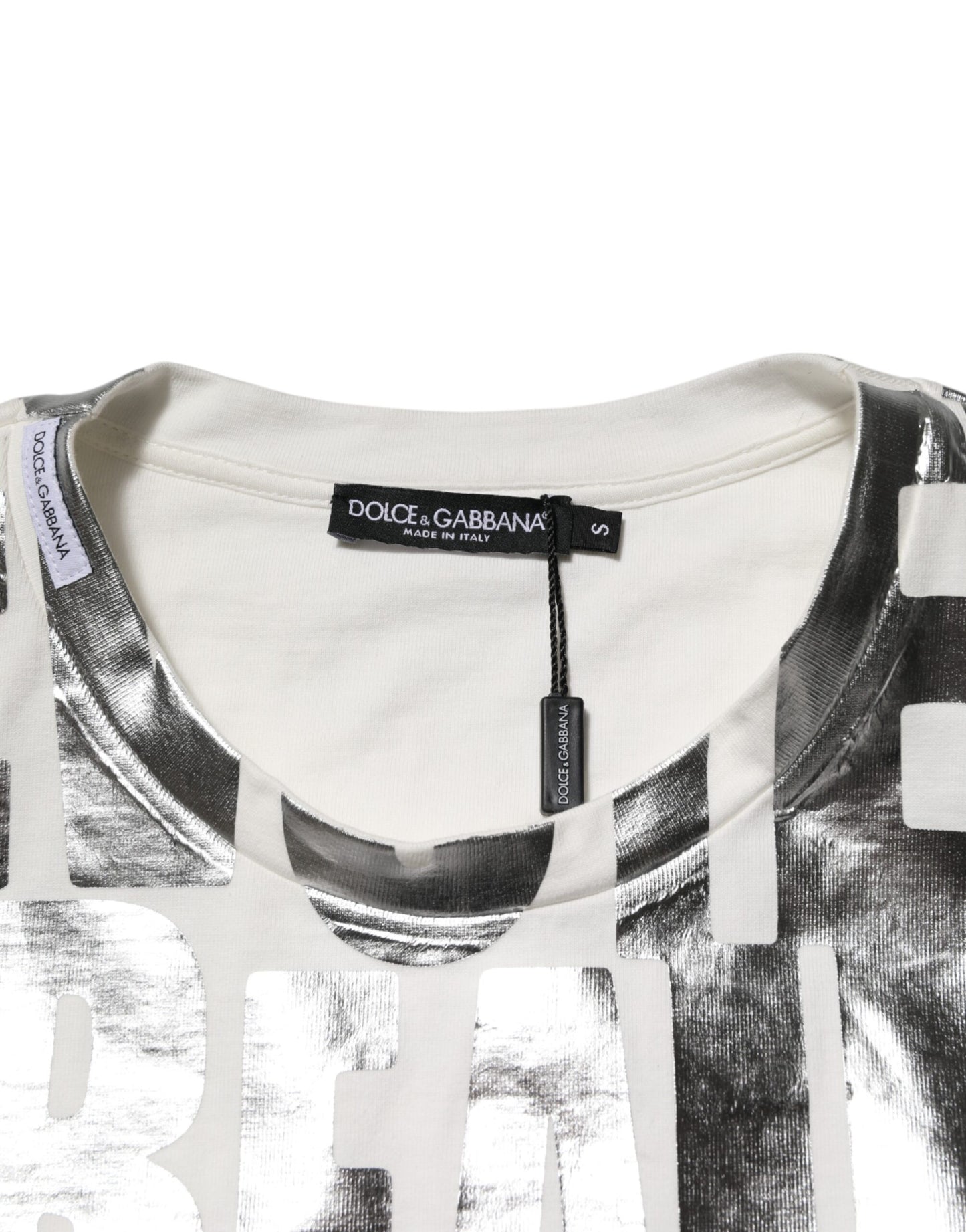 Dolce &amp; Gabbana White Metallic Print Cotton CrewNeck T-shirt