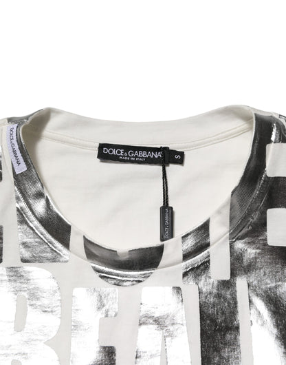 Dolce &amp; Gabbana White Metallic Print Cotton CrewNeck T-shirt