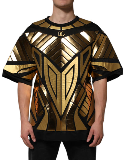 Dolce &amp; Gabbana Black Metallic Print Nylon Crewneck T-shirt