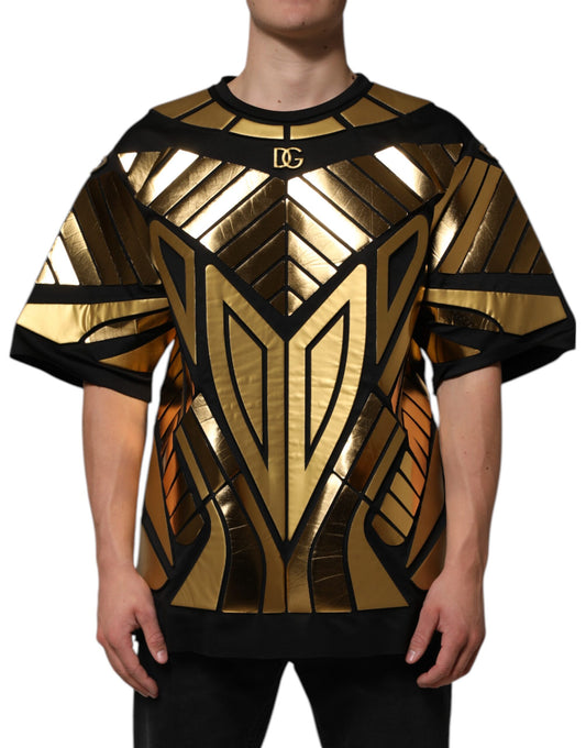 Dolce &amp; Gabbana Black Metallic Print Nylon Crewneck T-shirt