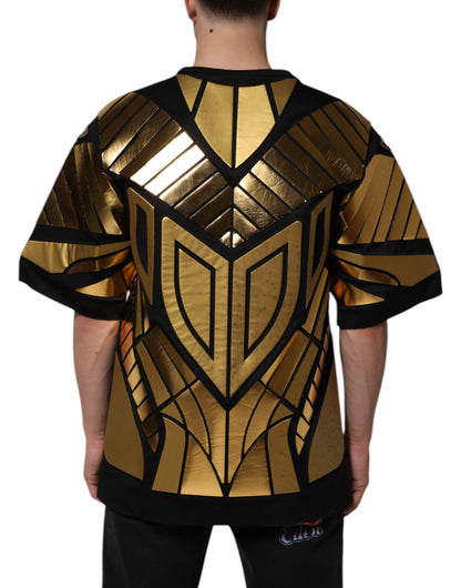 Dolce &amp; Gabbana Black Metallic Print Nylon Crewneck T-shirt