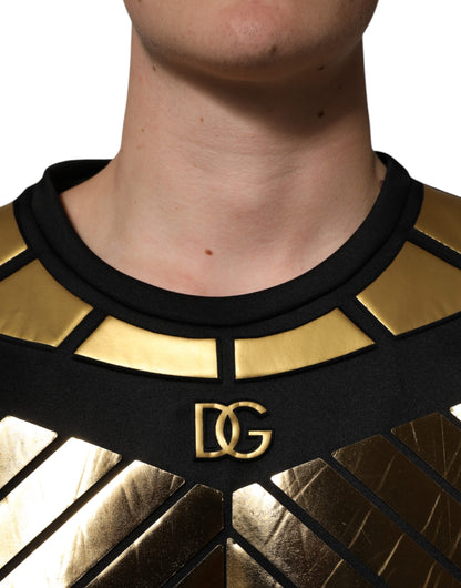 Dolce &amp; Gabbana Black Metallic Print Nylon Crewneck T-shirt