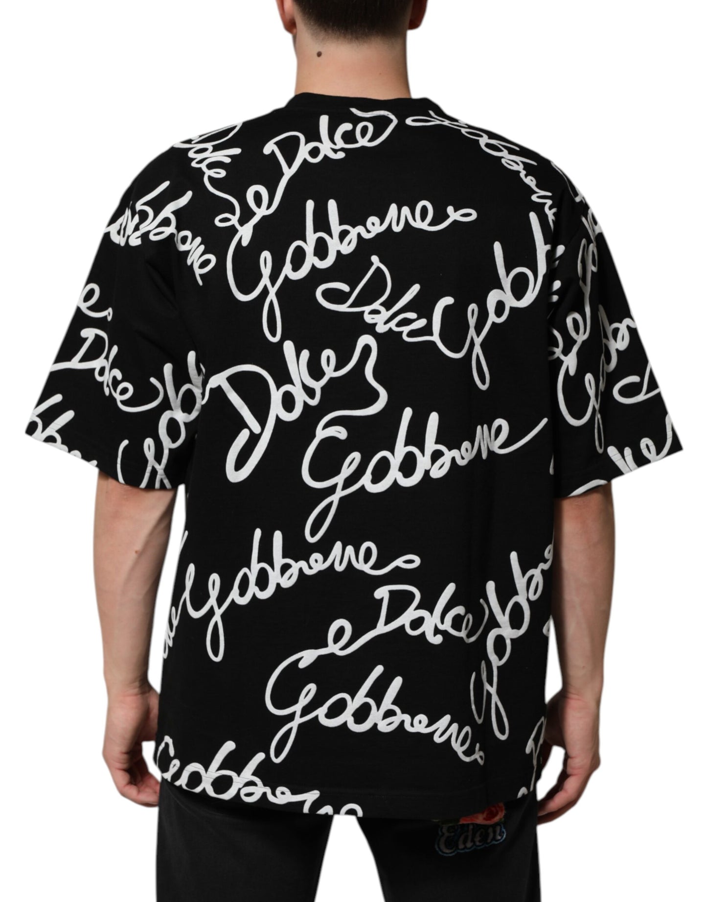 Dolce &amp; Gabbana Black Logo Print Cotton Crew Neck T-shirt
