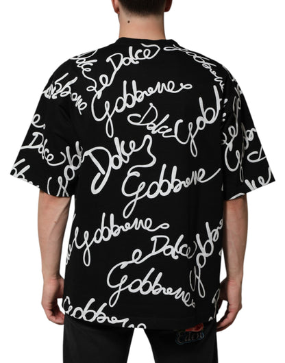 Dolce &amp; Gabbana Black Logo Print Cotton Crew Neck T-shirt