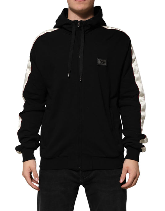 Dolce &amp; Gabbana Black Cotton Plaque Track Cardigan Sweater