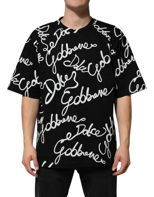 Dolce &amp; Gabbana Black Logo Print Cotton Crew Neck T-shirt
