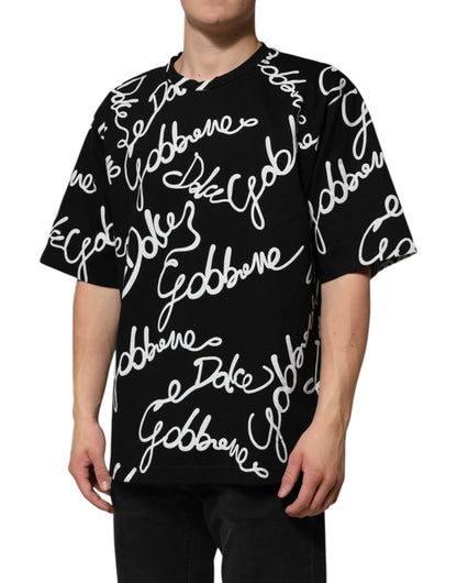 Dolce &amp; Gabbana Black Logo Print Cotton Crew Neck T-shirt