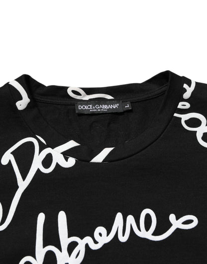 Dolce &amp; Gabbana Black Logo Print Cotton Crew Neck T-shirt