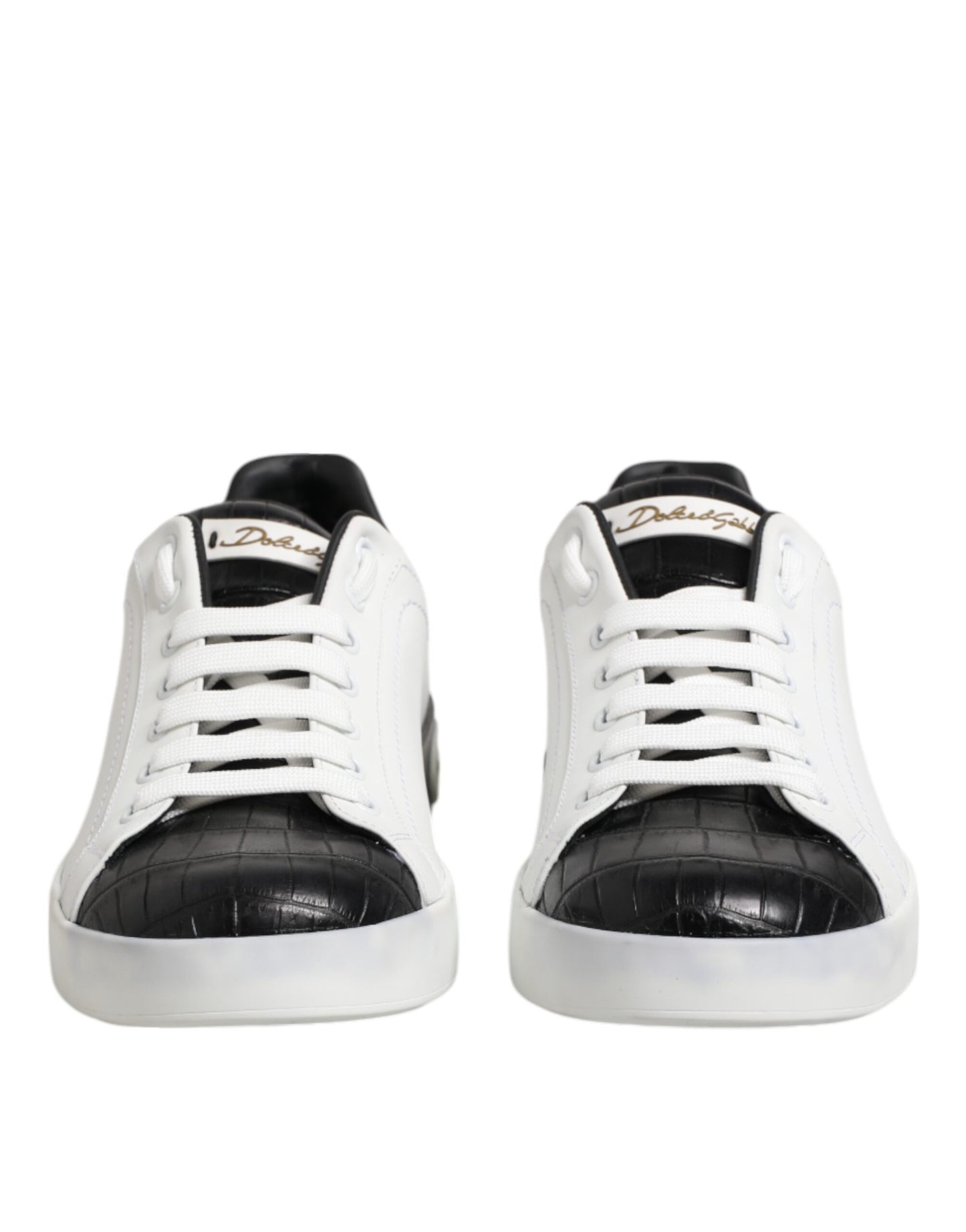 Dolce &amp; Gabbana White Black Leather Portofino Sneaker Shoes