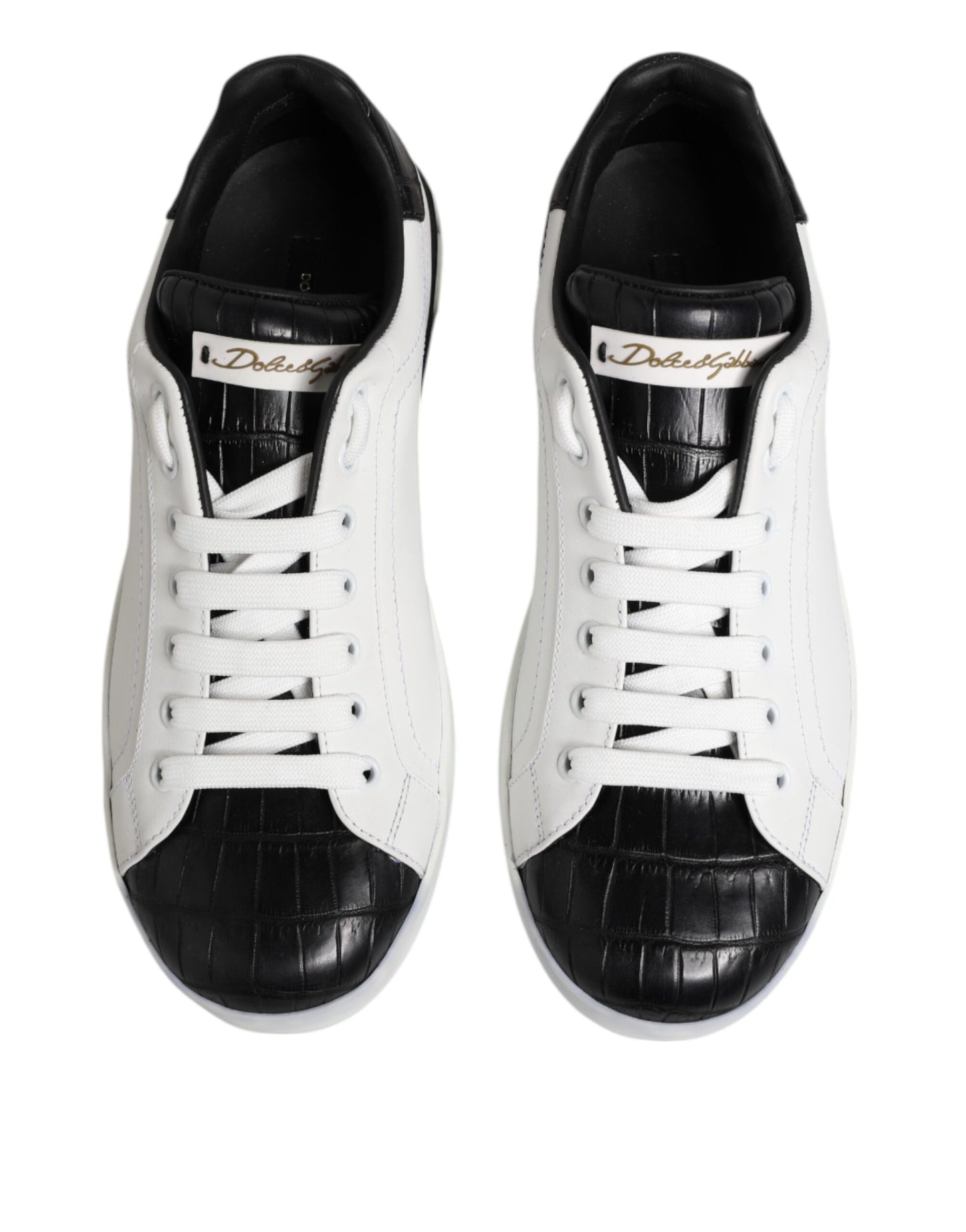 Dolce &amp; Gabbana White Black Leather Portofino Sneaker Shoes