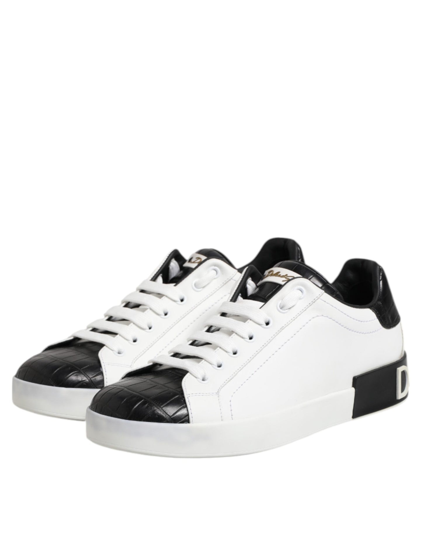Dolce &amp; Gabbana White Black Leather Portofino Sneaker Shoes