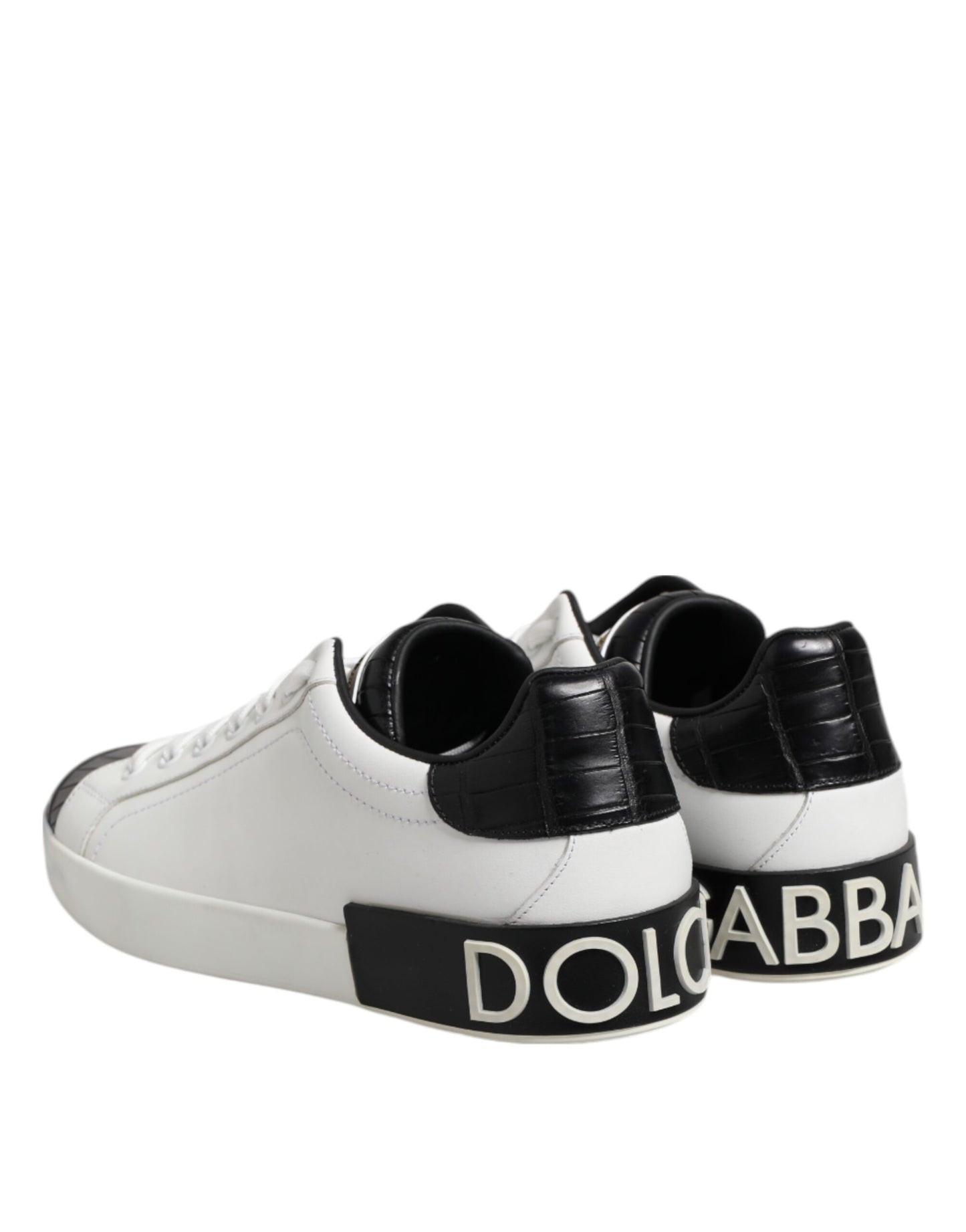 Dolce &amp; Gabbana White Black Leather Portofino Sneaker Shoes