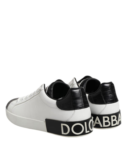 Dolce &amp; Gabbana White Black Leather Portofino Sneaker Shoes