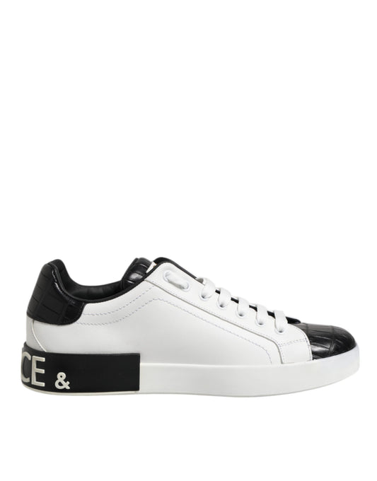 Dolce &amp; Gabbana White Black Leather Portofino Sneaker Shoes