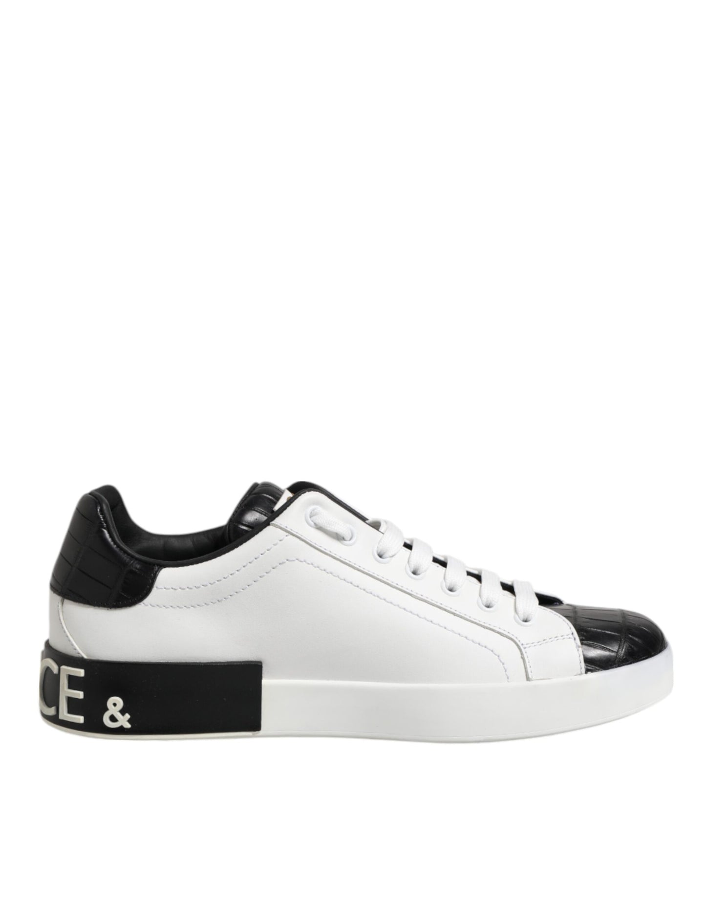 Dolce &amp; Gabbana White Black Leather Portofino Sneaker Shoes