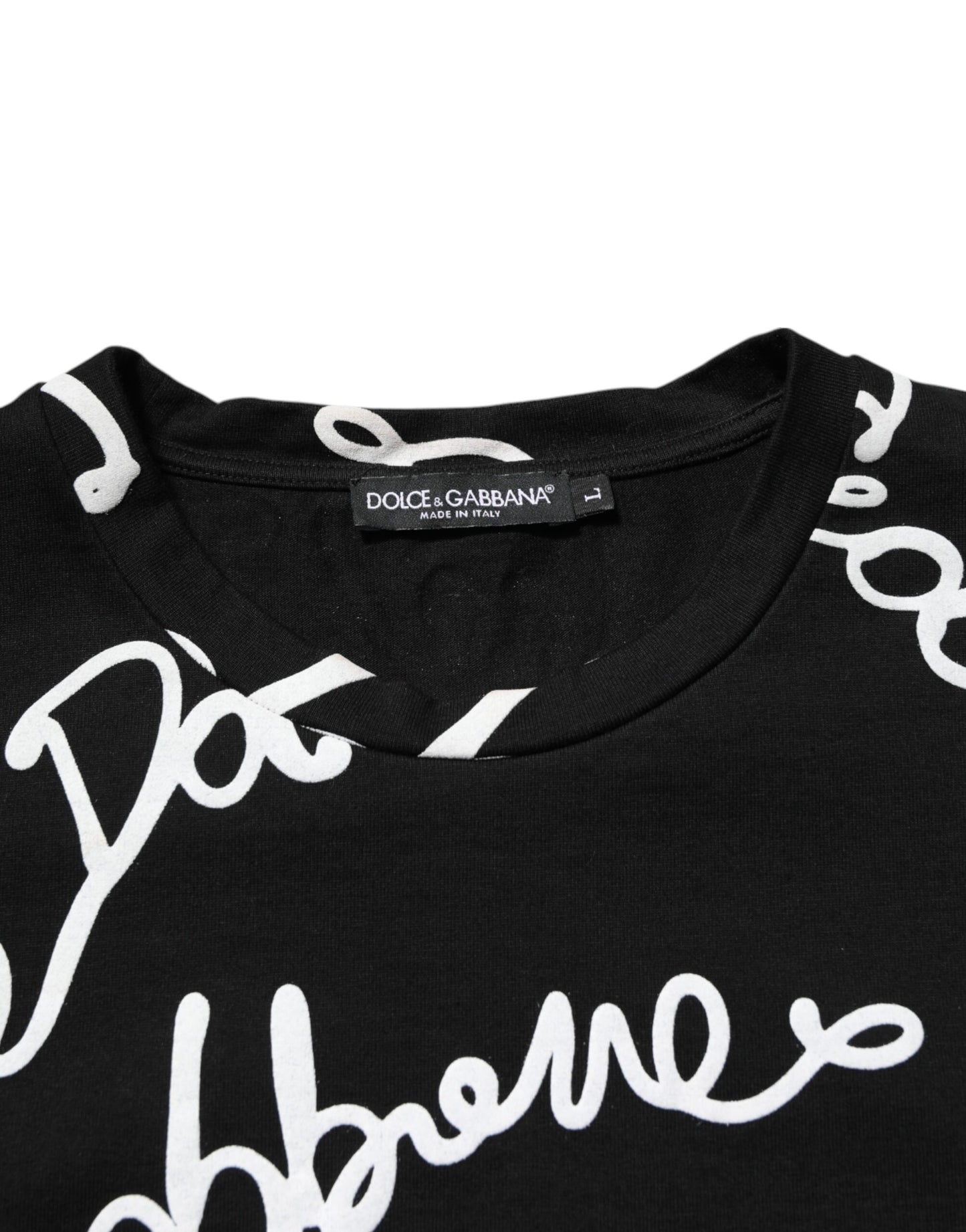 Dolce &amp; Gabbana Black Logo Print Cotton Crew Neck T-shirt